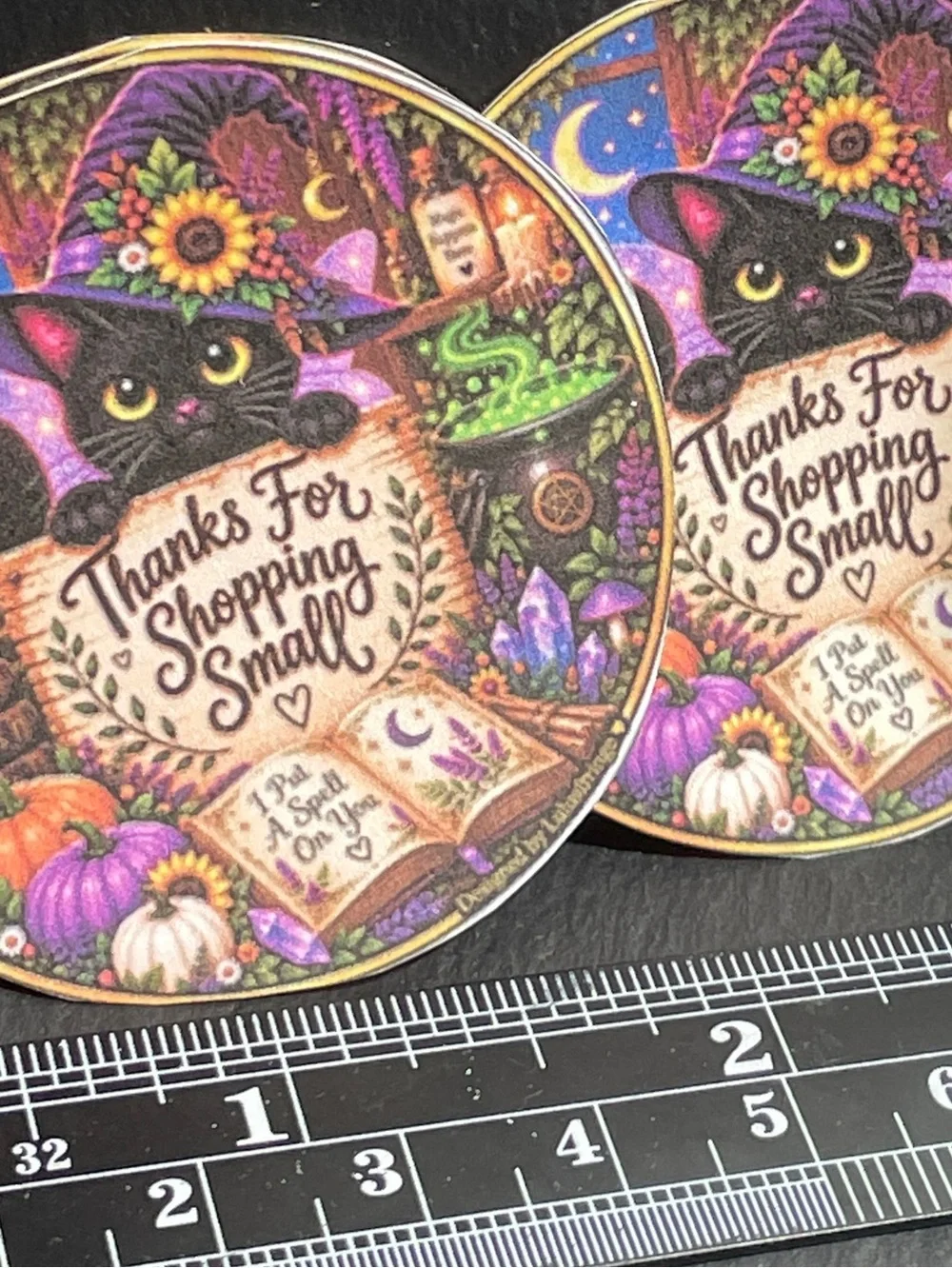 48/$25 Artisan Halloween Black Cat 2” Round Thank You Stickers | Small Business